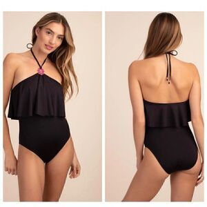 Trina turk swimsuit Womens size 4 bijou solid black one piece New‎